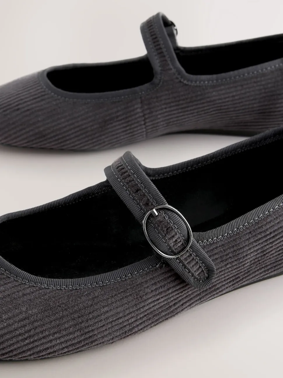 Grey Cord Forever Comfort Round Toe Buckle Detail Mary Jane Shoes