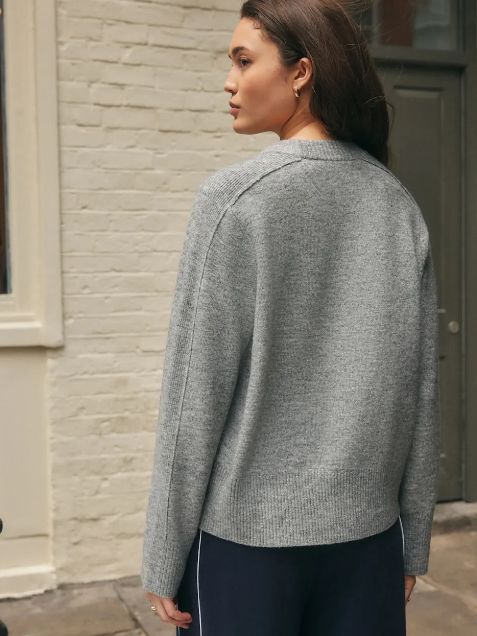 Grey Crew Neck Knitted Jumper with Wool