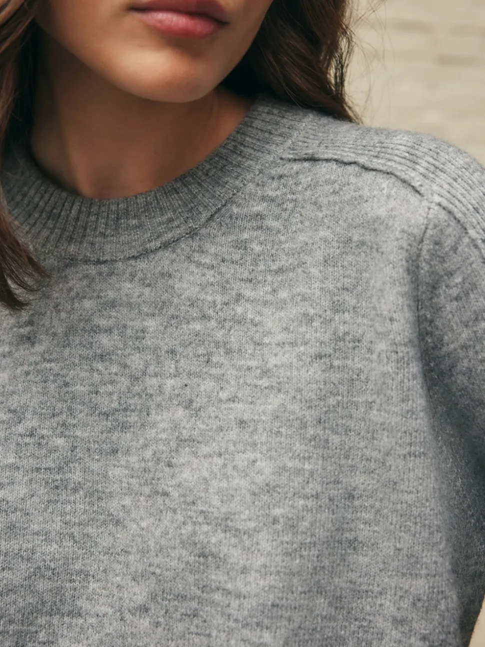 Grey Crew Neck Knitted Jumper with Wool