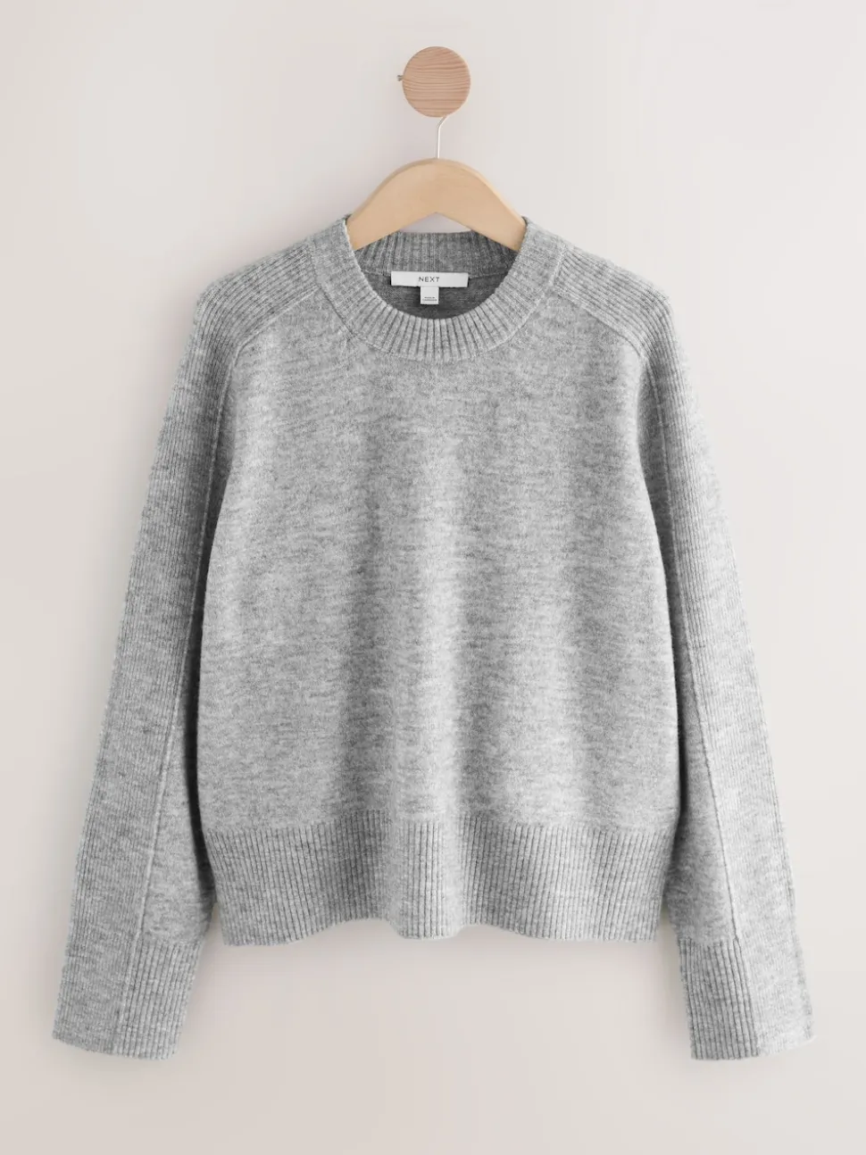 Grey Crew Neck Knitted Jumper with Wool