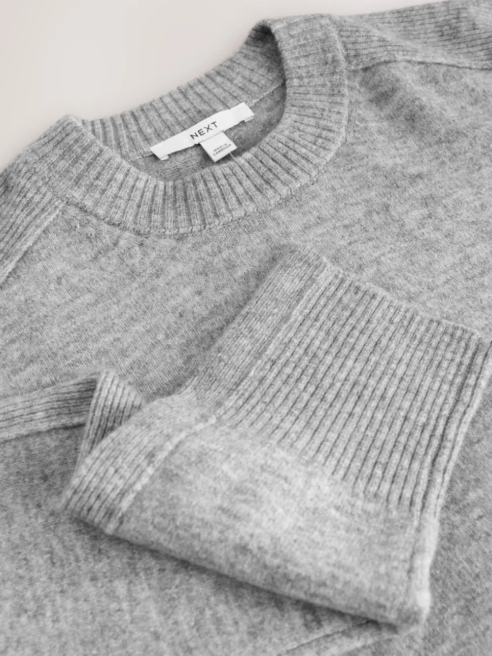 Grey Crew Neck Knitted Jumper with Wool