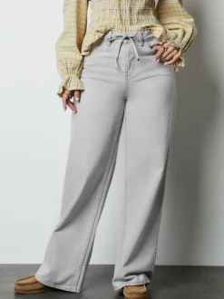 Grey Denim Wide Leg Joggers Waist Jeans