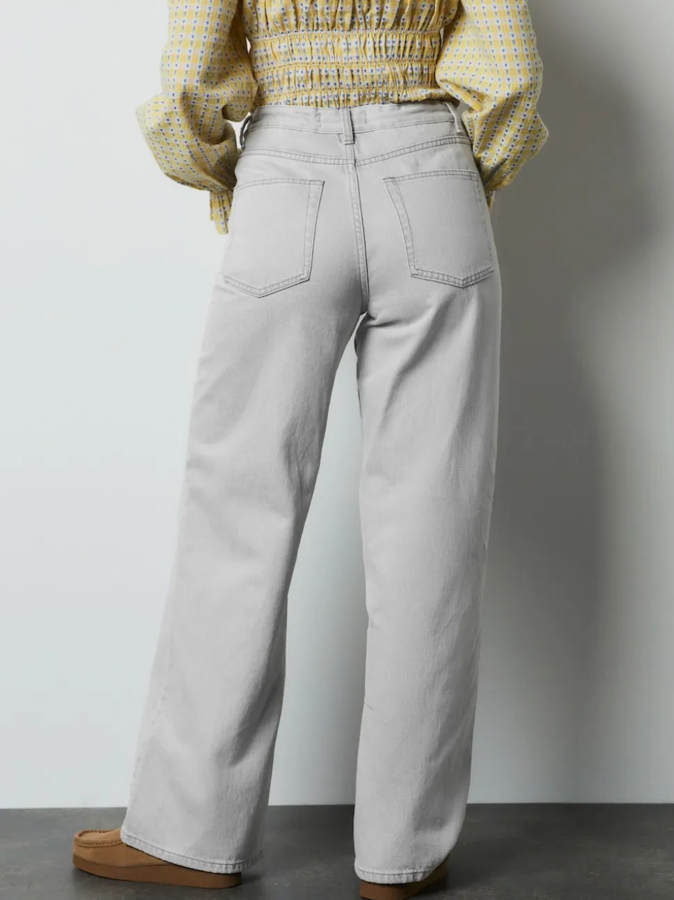 Grey Denim Wide Leg Joggers Waist Jeans