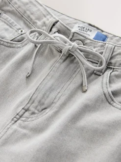 Grey Denim Wide Leg Joggers Waist Jeans