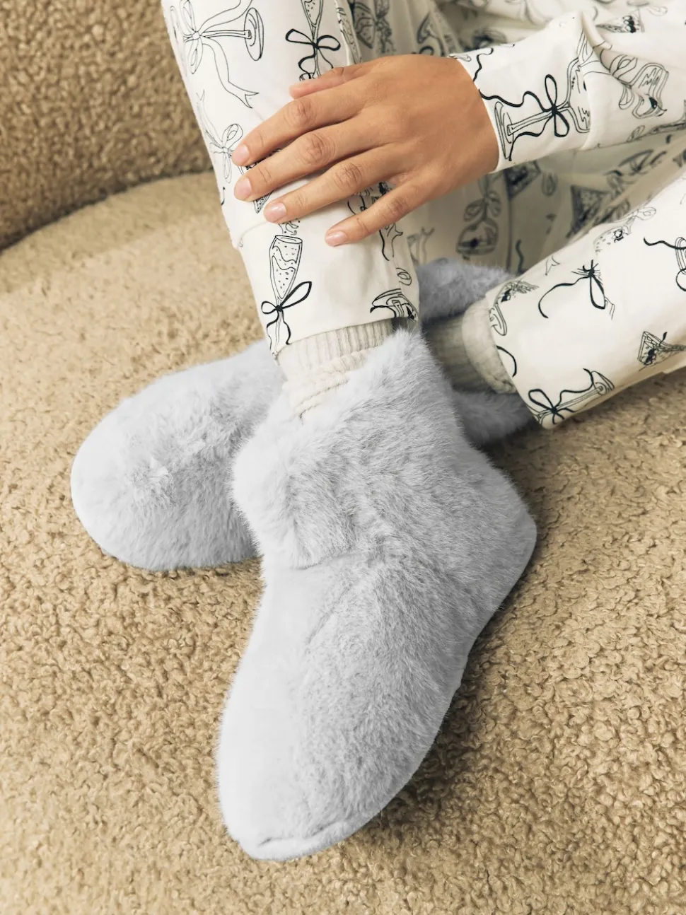 Grey Faux Fur Boot Slippers