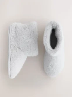 Grey Faux Fur Boot Slippers