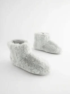 Grey Faux Fur Boot Slippers