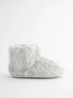 Grey Faux Fur Boot Slippers