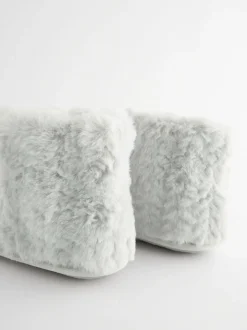 Grey Faux Fur Boot Slippers