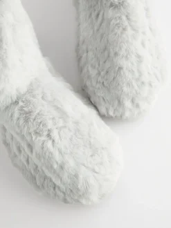 Grey Faux Fur Boot Slippers