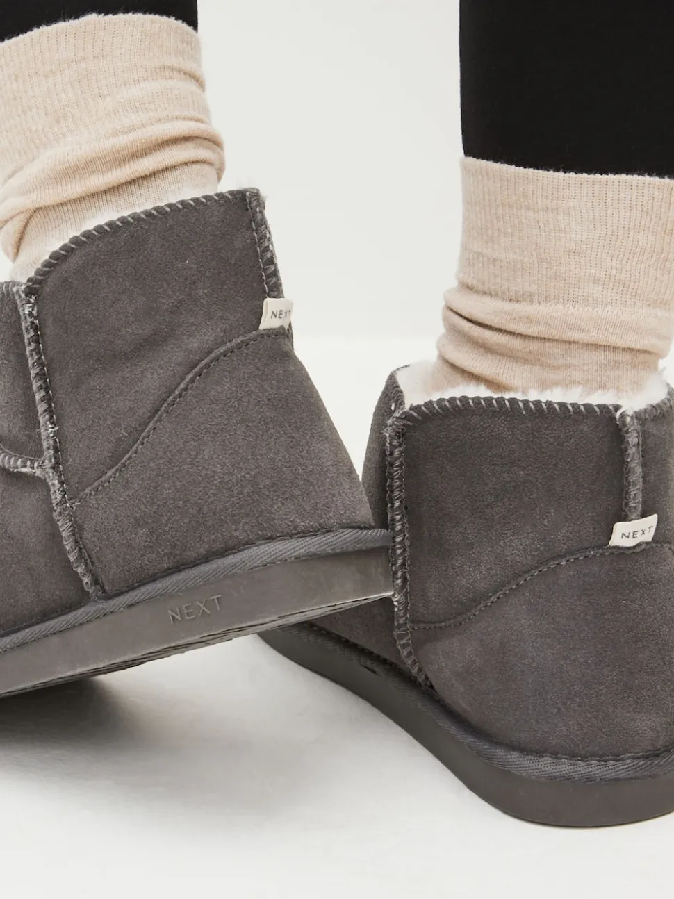 Grey Faux Fur Lined Suede Slipper Boots
