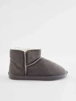 Grey Faux Fur Lined Suede Slipper Boots