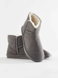Grey Faux Fur Lined Suede Slipper Boots