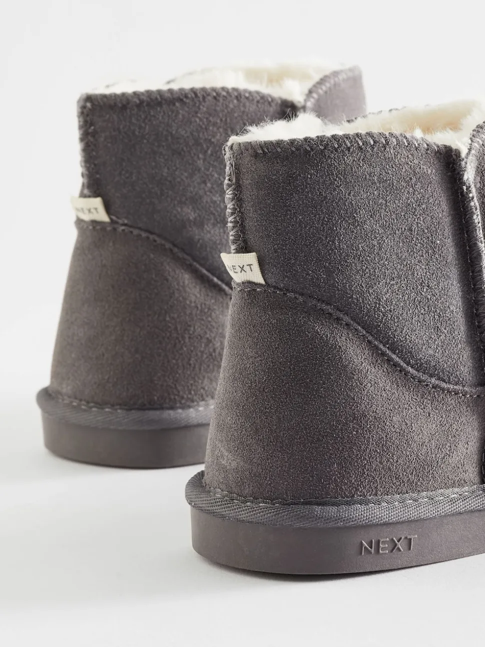 Grey Faux Fur Lined Suede Slipper Boots