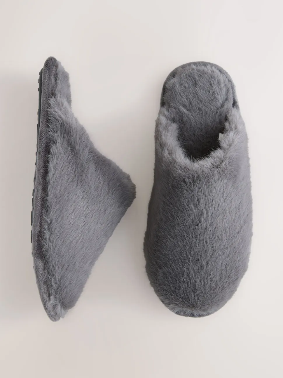Grey Faux Fur Mule Slippers