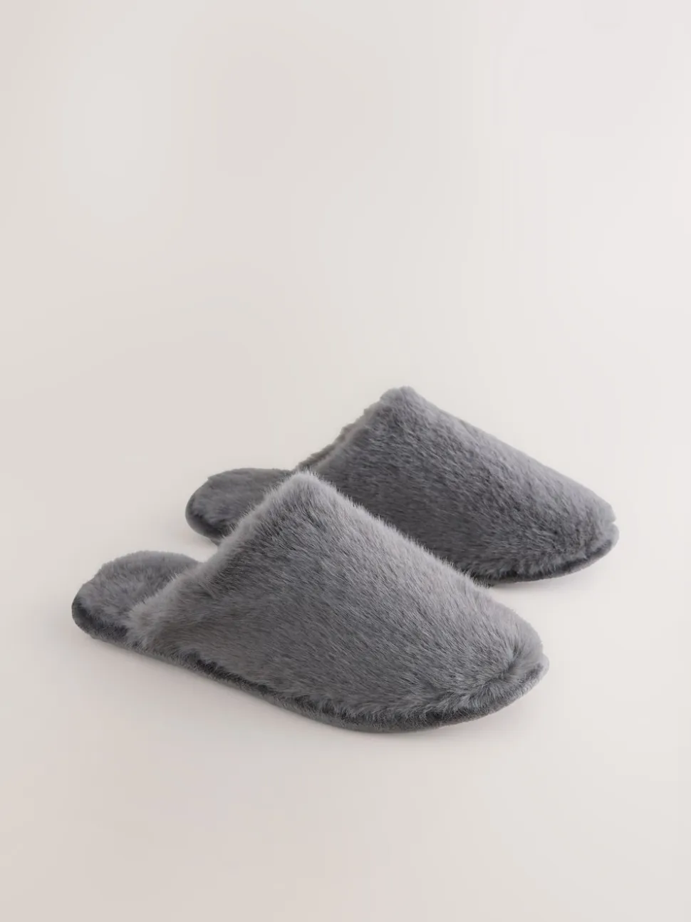 Grey Faux Fur Mule Slippers