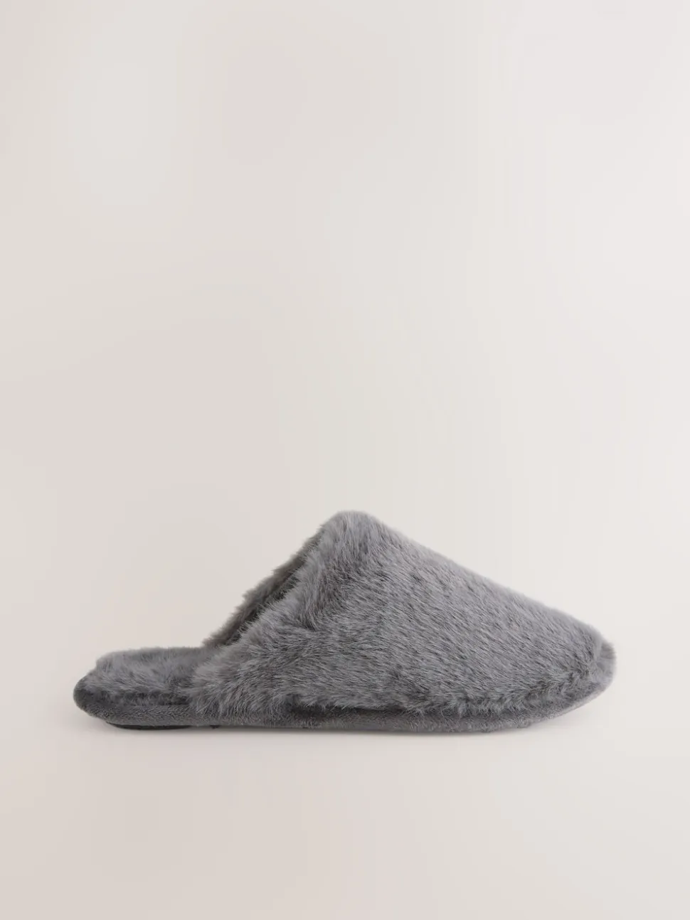 Grey Faux Fur Mule Slippers