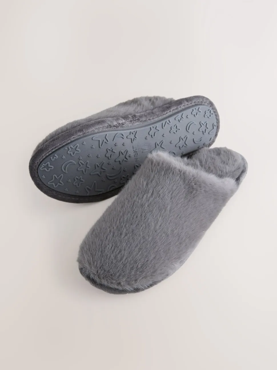 Grey Faux Fur Mule Slippers