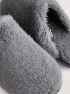 Grey Faux Fur Mule Slippers