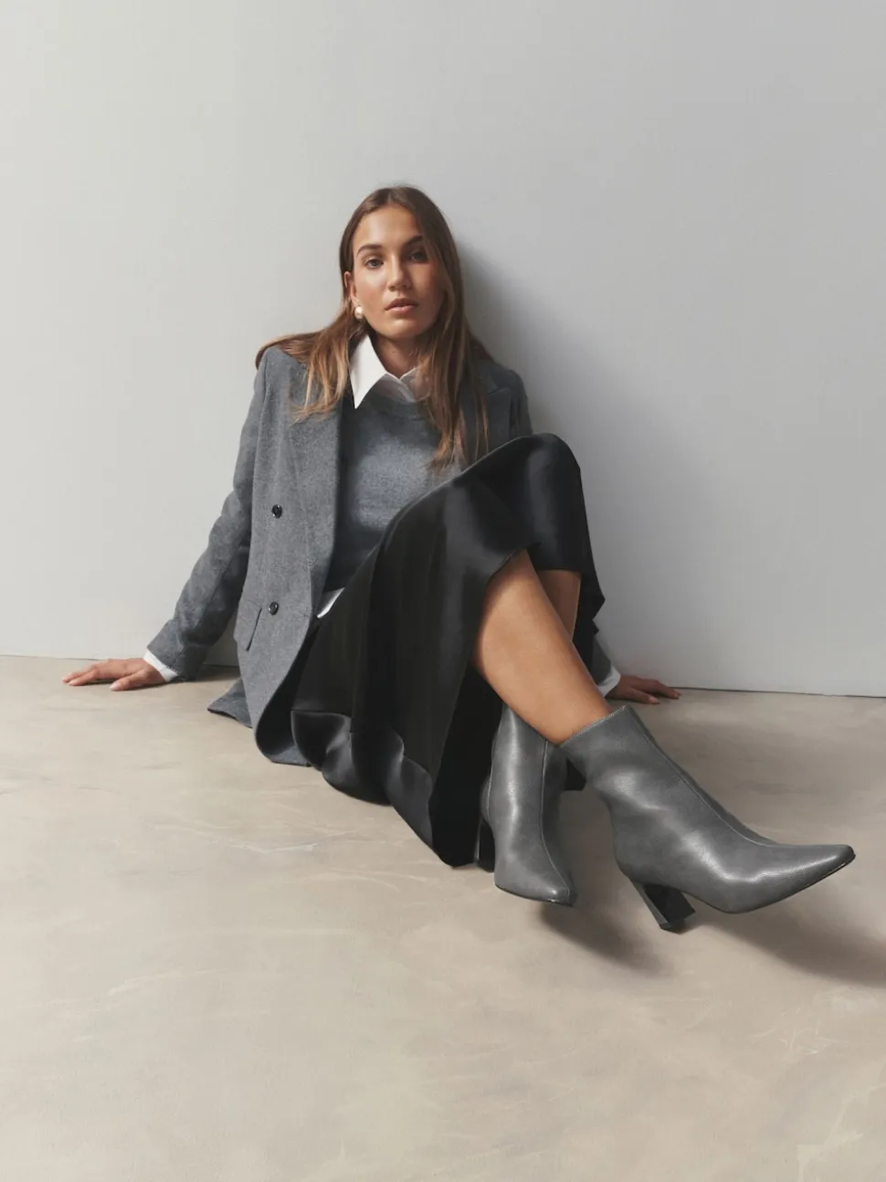 Grey Forever Comfort® Chisel Toe Heeled Ankle Boots