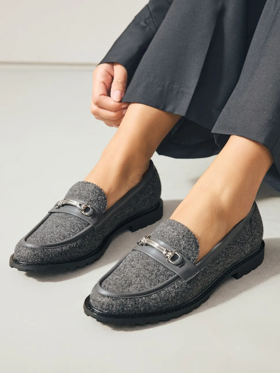 Grey Forever Comfort® Trim Hardware Round Toe Loafers