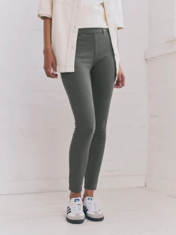 Grey Full Length Jersey Denim Leggings