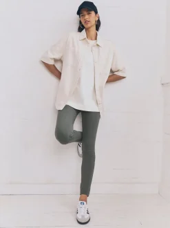 Grey Full Length Jersey Denim Leggings