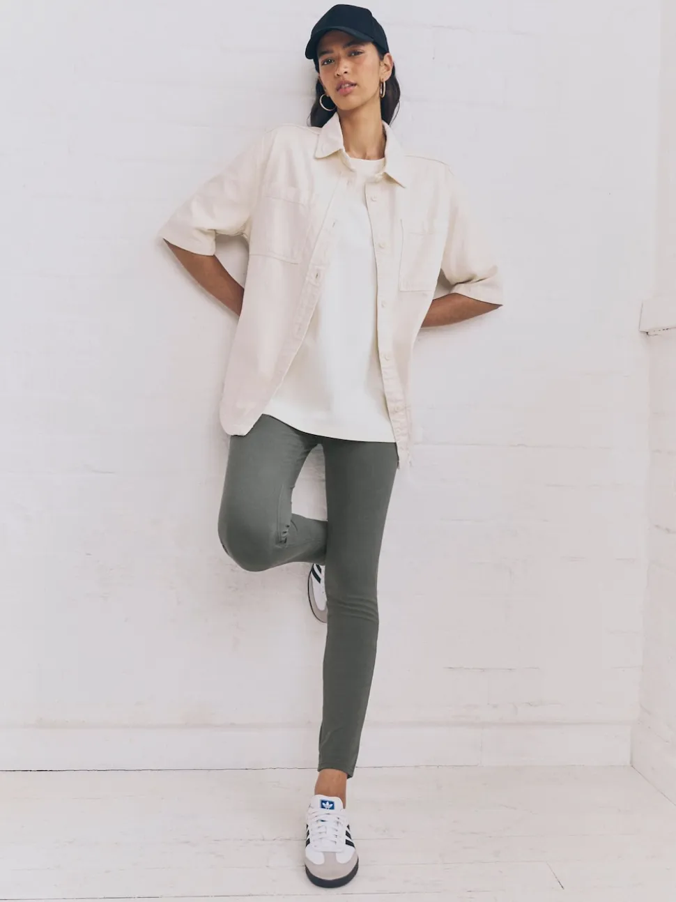 Grey Full Length Jersey Denim Leggings