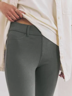 Grey Full Length Jersey Denim Leggings