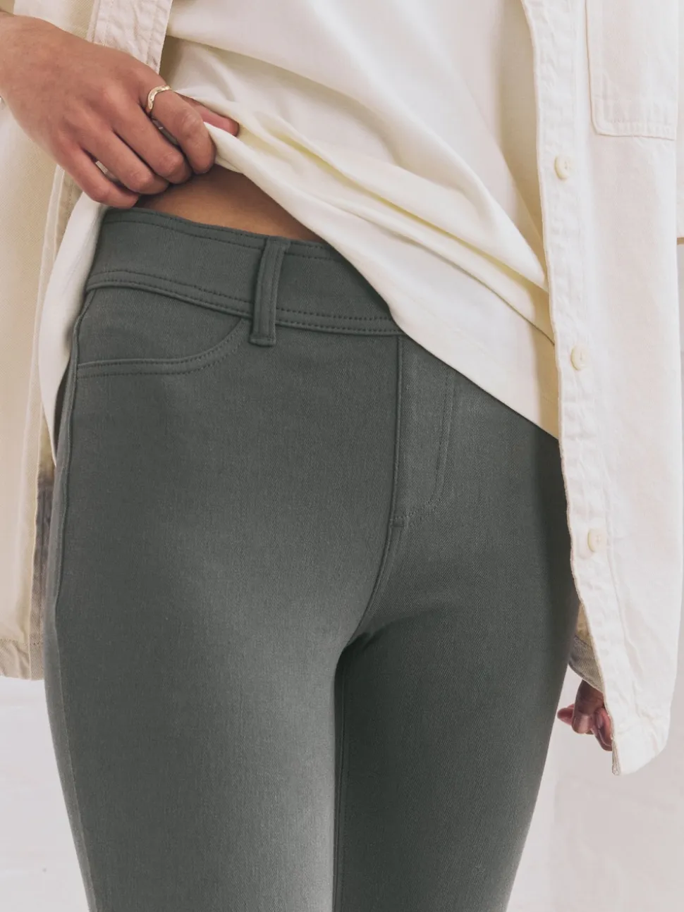 Grey Full Length Jersey Denim Leggings