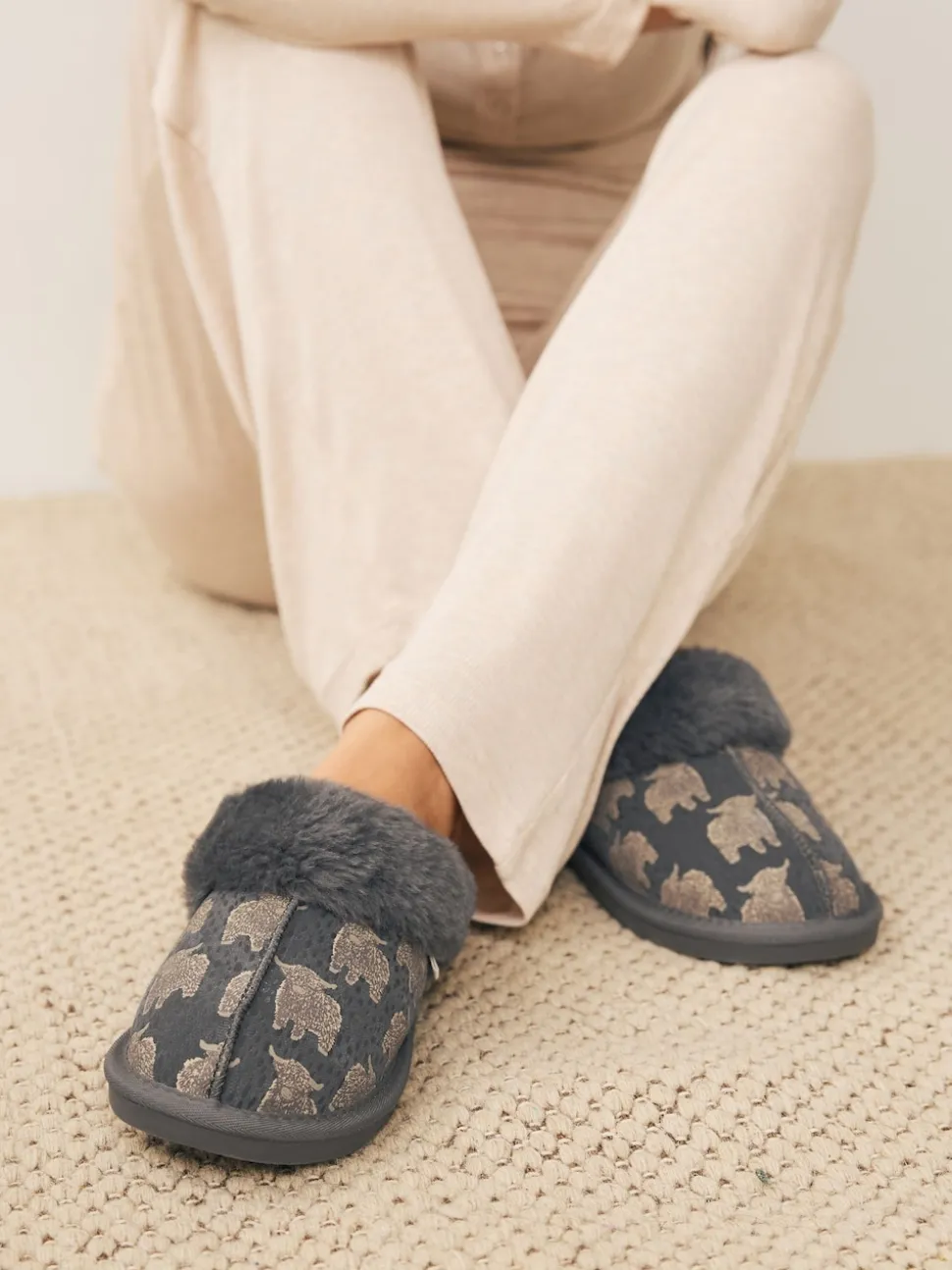 Grey Hamish Suede Mule Slippers