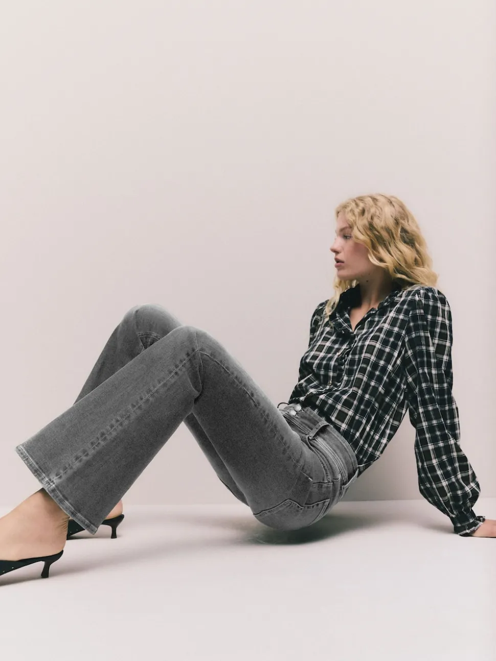 Grey High Rise Stretch Flare Jeans
