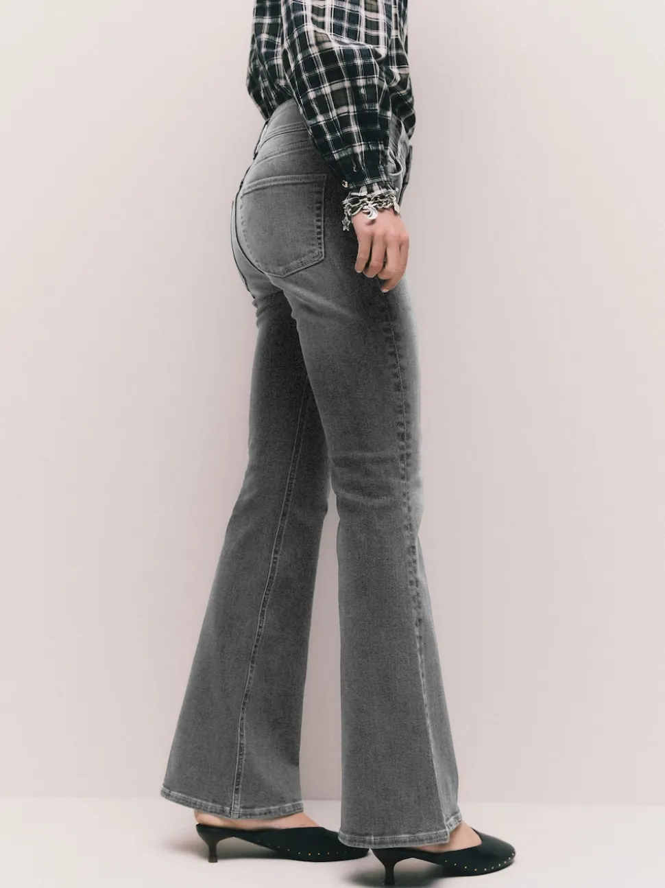 Grey High Rise Stretch Flare Jeans