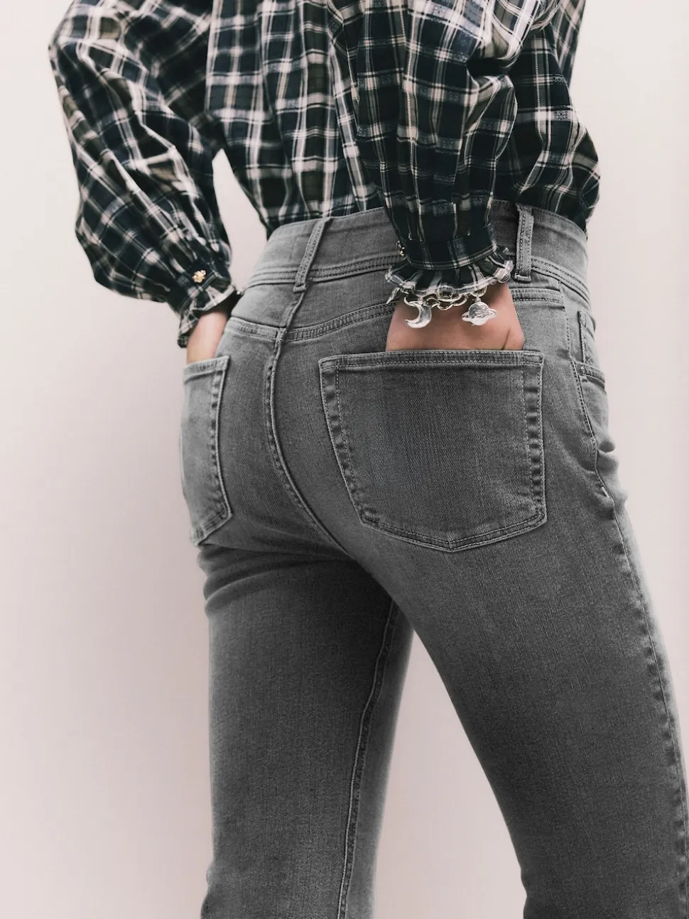 Grey High Rise Stretch Flare Jeans