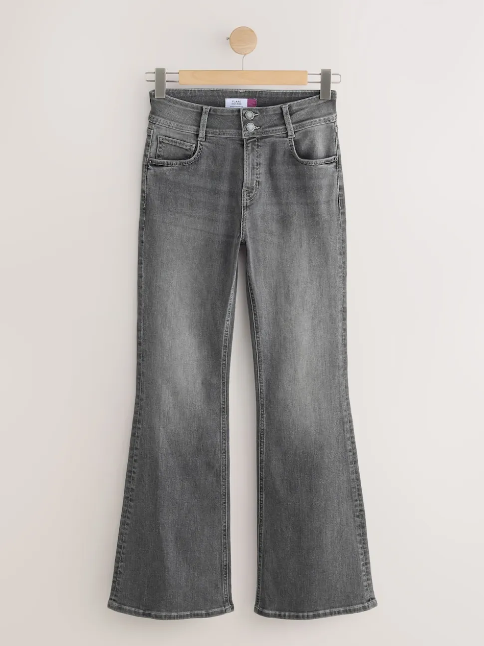 Grey High Rise Stretch Flare Jeans