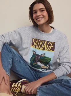 Grey License Frankie Thorpe Sausage Dog Graphic Sweatshirt