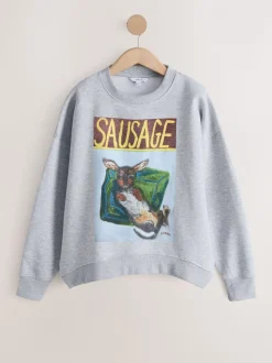 Grey License Frankie Thorpe Sausage Dog Graphic Sweatshirt