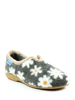 Grey Lunar Ladies Flower Pattern Slippers