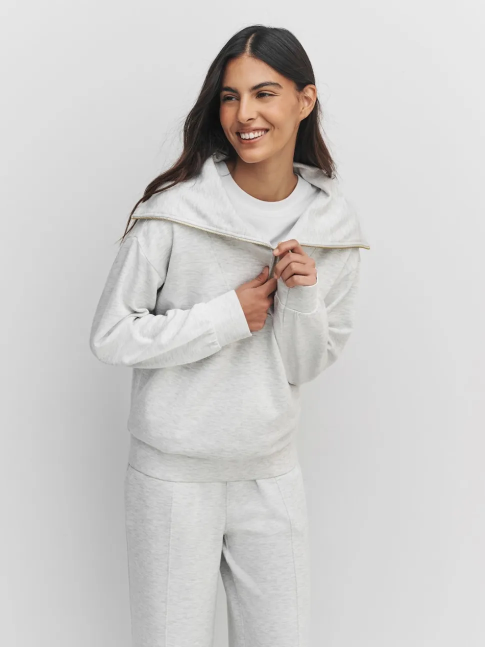 Grey Marl Half Zip Jersey Sweatshirt