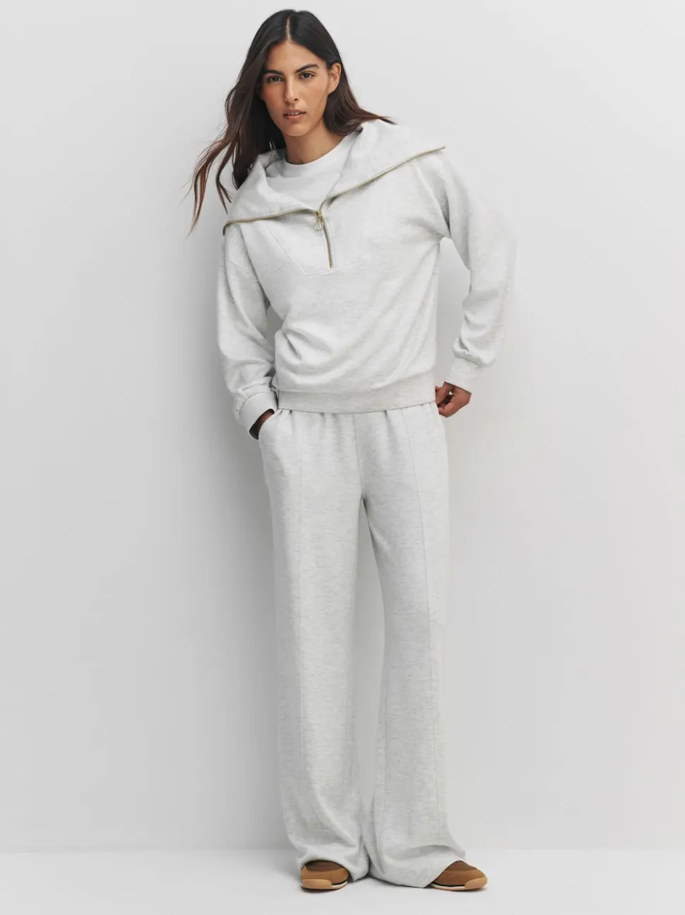 Grey Marl Half Zip Jersey Sweatshirt