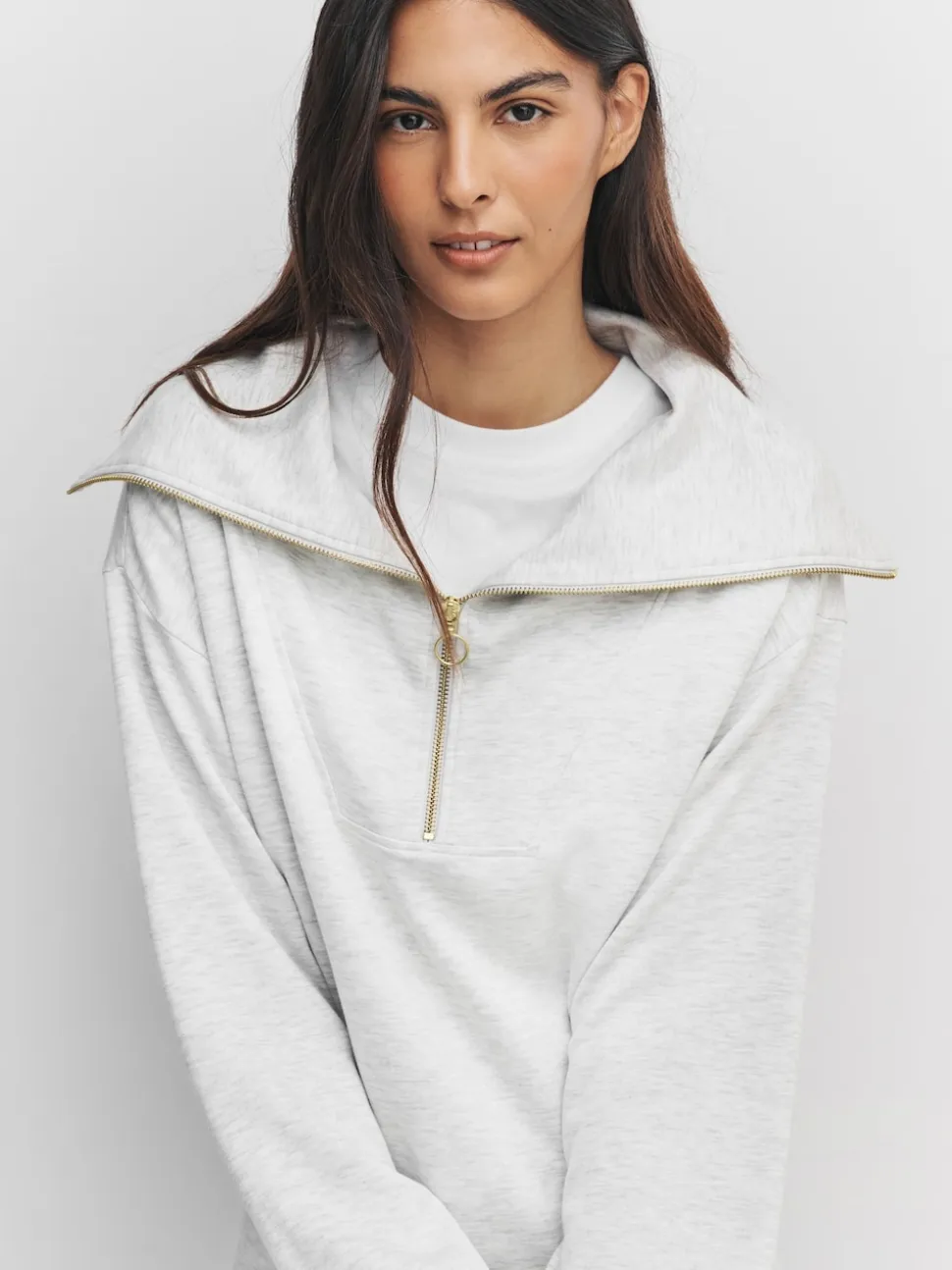 Grey Marl Half Zip Jersey Sweatshirt