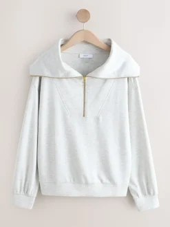 Grey Marl Half Zip Jersey Sweatshirt