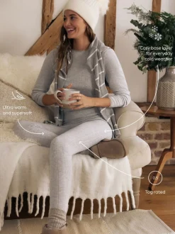 Grey Marl Thermal Maximum Warmth Cosy Pointelle Leggings
