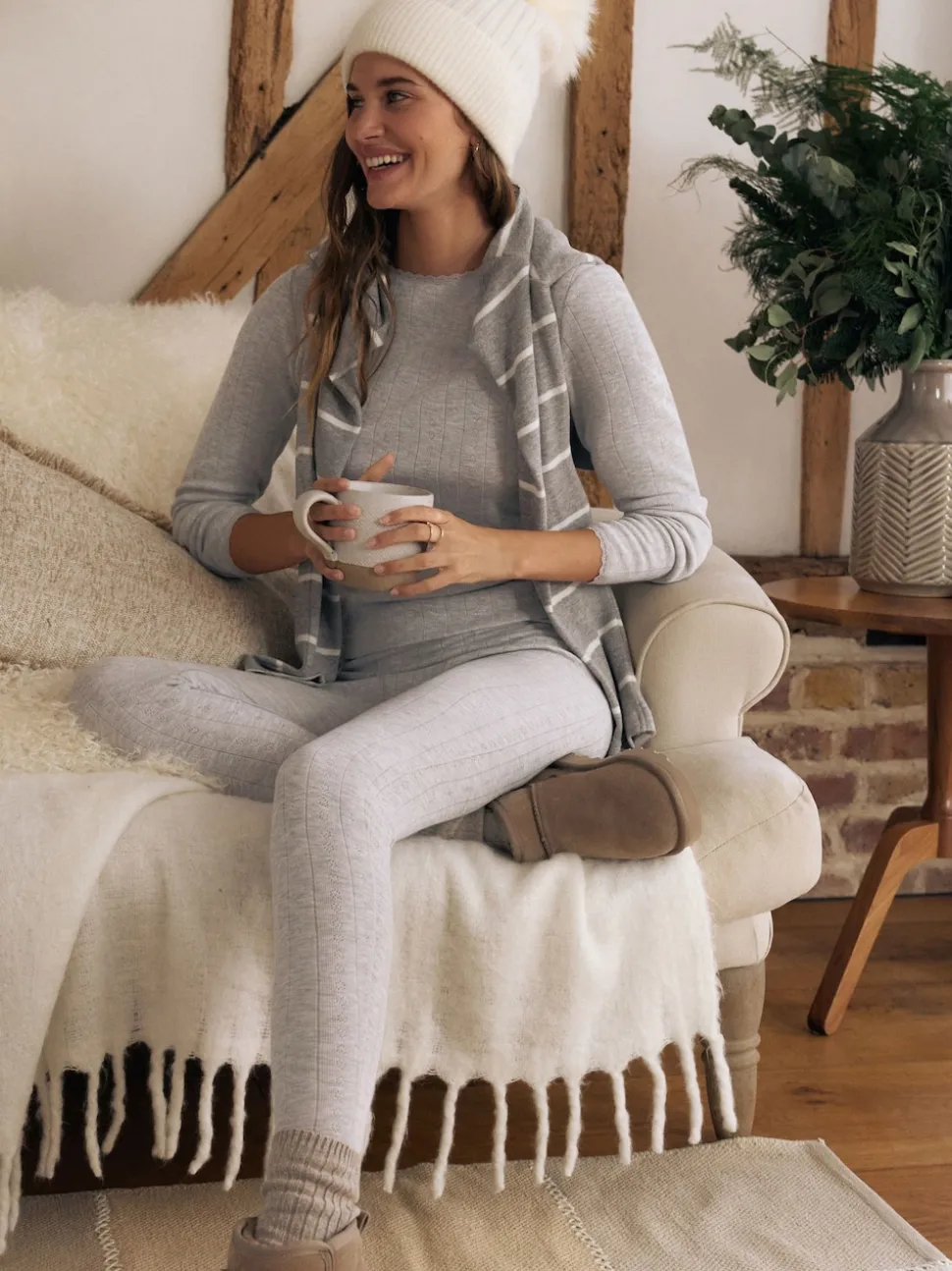 Grey Marl Thermal Maximum Warmth Cosy Pointelle Leggings