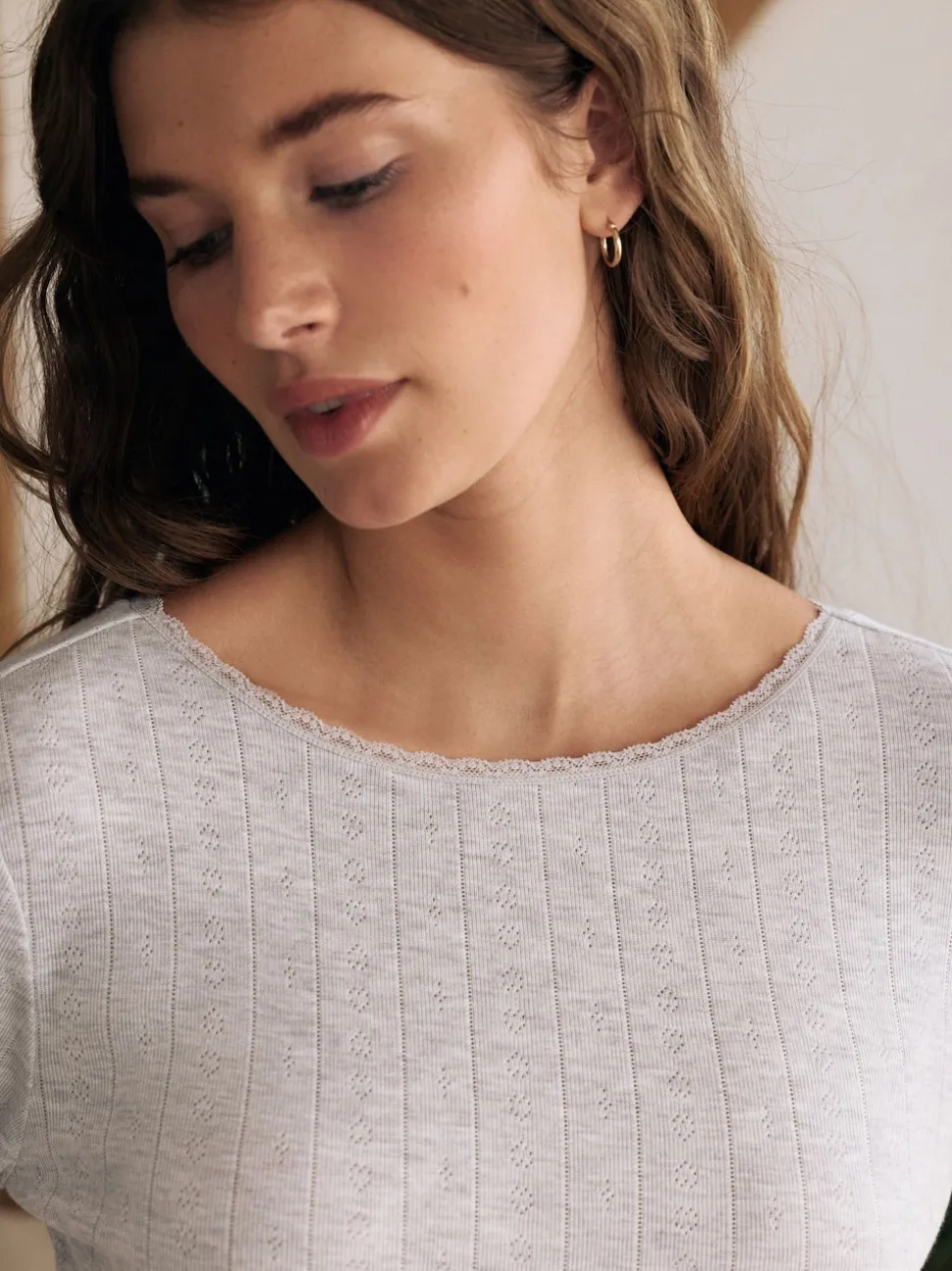 Grey Marl Thermal Maximum Warmth Cosy Pointelle Long Sleeved Top