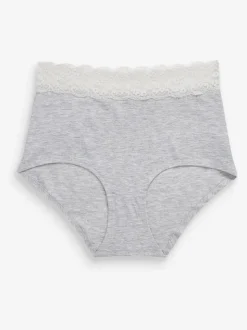 Grey Marl/Pink/Plum Full Brief Cotton Lace Knickers 4 Pack
