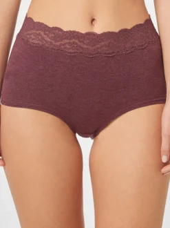 Grey Marl/Pink/Plum Full Brief Cotton Lace Knickers 4 Pack