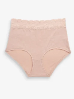 Grey Marl/Pink/Plum Full Brief Cotton Lace Knickers 4 Pack
