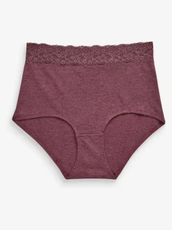 Grey Marl/Pink/Plum Full Brief Cotton Lace Knickers 4 Pack