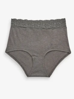Grey Marl/Pink/Plum Full Brief Cotton Lace Knickers 4 Pack